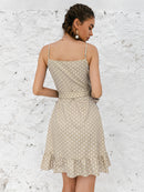 Polka Dot Tie Waist Ruffle Hem Mini Wrap Dress