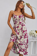 Floral Cutout Bow Detail V-Neck Dress