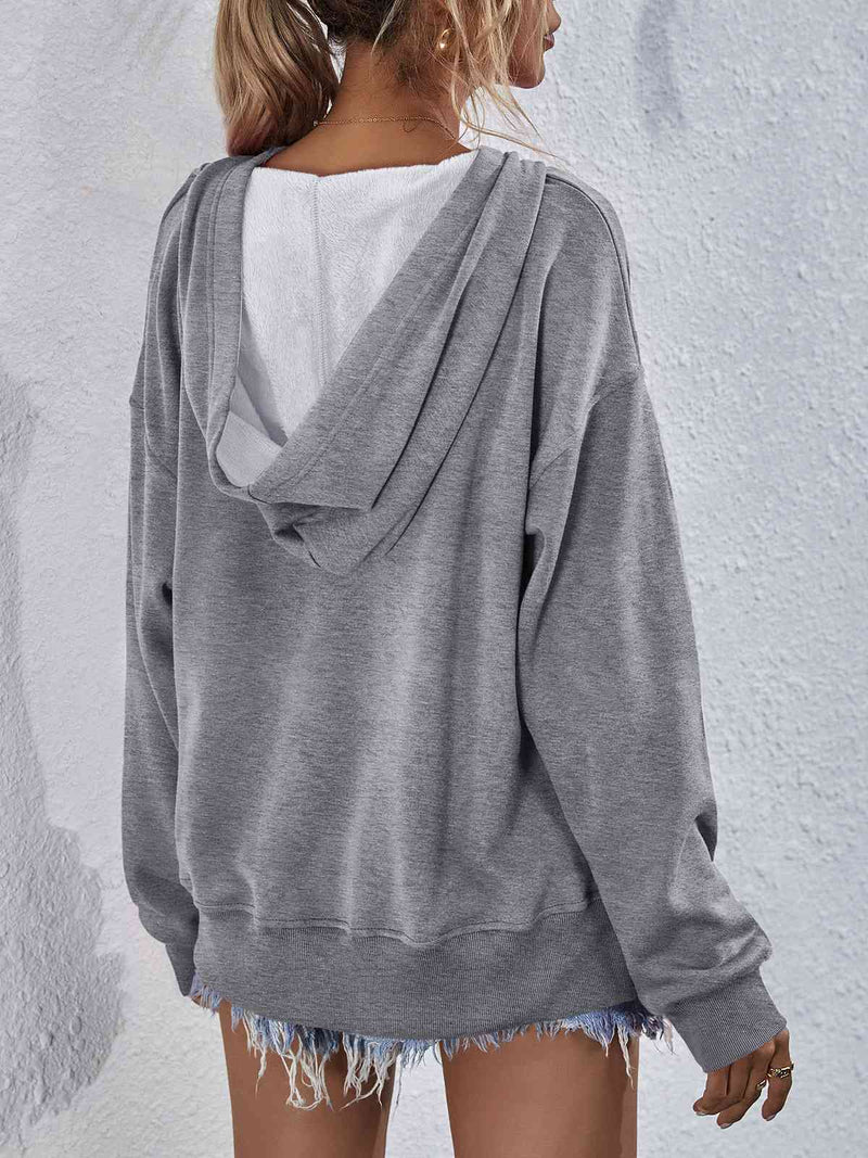 Dropped Shoulder Slit Hoodie