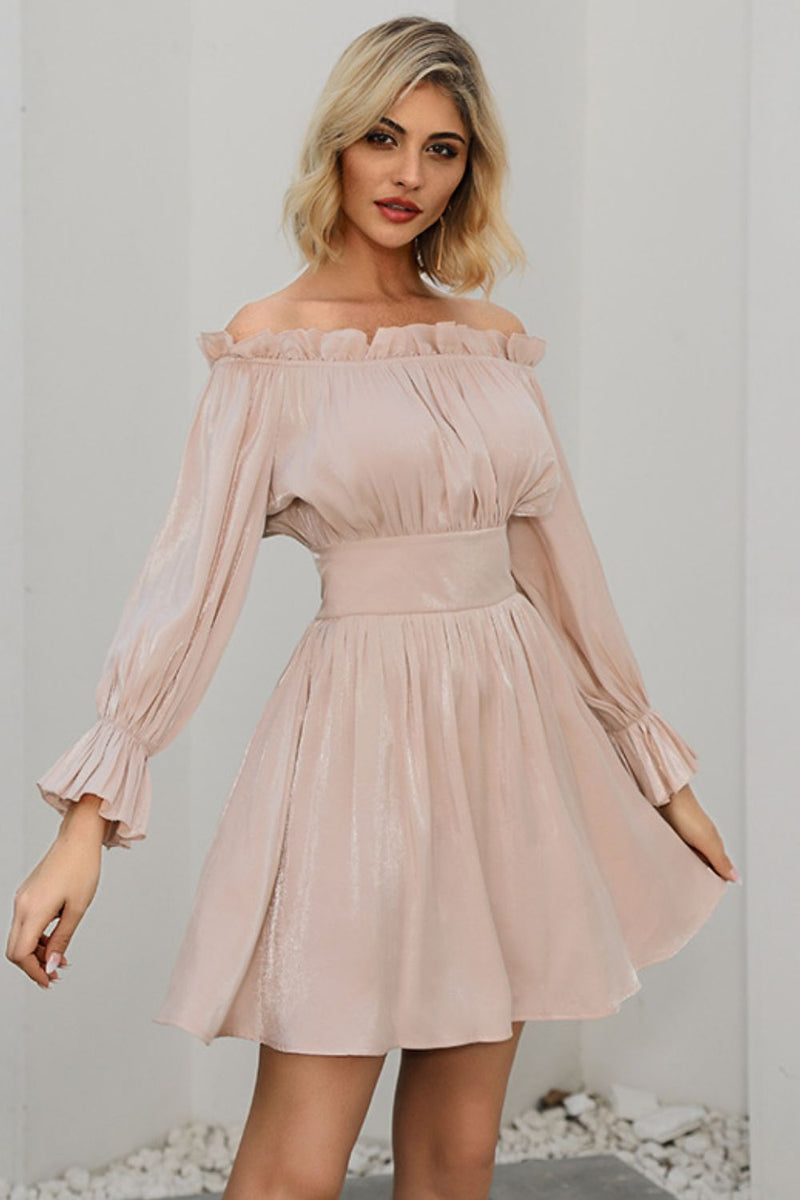 Off-Shoulder Frill Trim Mini Dress