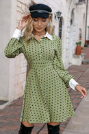 Polka Dot Puff Sleeve Collared Dress