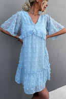 Swiss Dot Frill Trim V-Neck Lined Dress