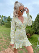Ditsy Floral Ruffle Hem Surplice Mini Dress