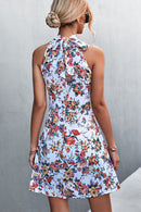 Floral Mock Neck Tie Back Sleeveless Dress