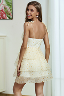 Printed Tie-Shoulder Layered A-Line Dress