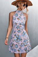Floral Mock Neck Tie Back Sleeveless Dress