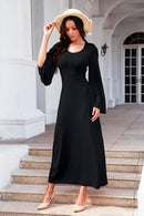Tie Back Ribbed Round Neck Long Sleeve Dress