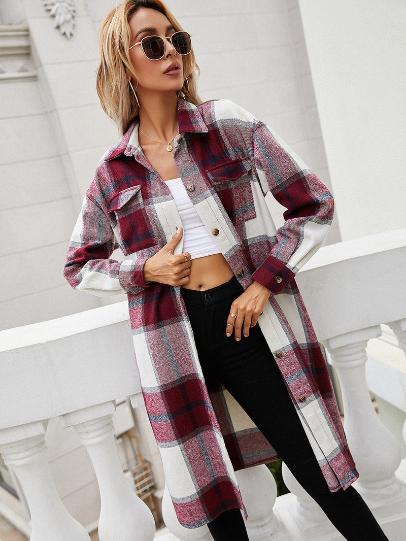 Plaid Button Down Collared Neck Shirt Jacket