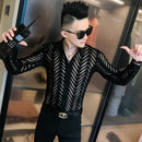 Sexy Transparent Lace Shirt Men 2020 Fashion See Through Clubwear