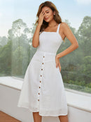 Eyelet Sleeveless Square Neck Dress