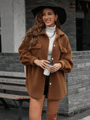 Button Down Curved Hem Teddy Jacket