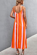 Striped Tie Shoulder Low Back Dress