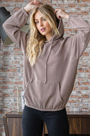 Heimish Full Size Ribbed Drawstring Kangaroo Pocket Hoodie