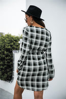 Gingham Tie Waist V Neck Dress