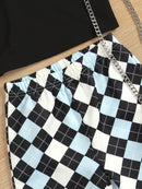 Girls Square Neck Cropped Tee and Argyle Pants Set