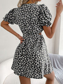 Floral Cutout Flounce Sleeve Dress