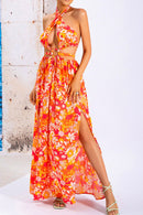 Floral Cutout Halter Neck Split Dress