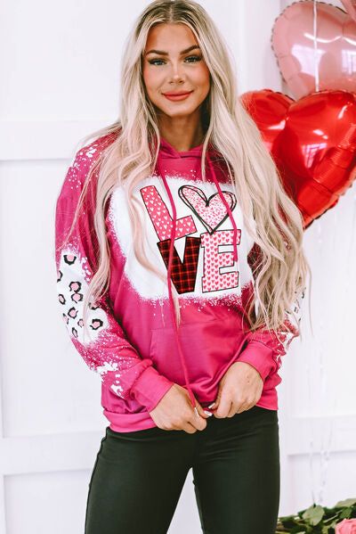 LOVE Heart Drawstring Dropped Shoulder Hoodie