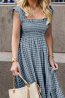 Full Size Smocked Ruffled Plaid Ruffle Hem Dress