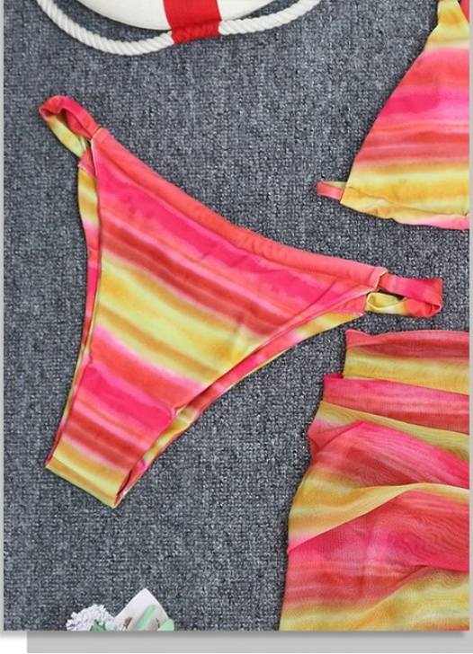 Women's Sexy Print Lace-Up Three-Piece Bikini Set