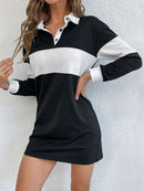 Color Block Collared Neck Mini Dress