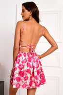 Floral Backless Crisscross Gathered Detail Mini Dress