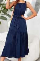 Tie-Waist Sleeveless Ruffle Hem Maxi Dress