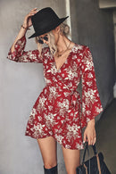 Floral Flare Sleeve Tie-Waist Dress