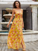 Floral Side Split Spaghetti Strap Maxi Dress