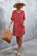 Printed Flare Sleeve Ruffle Hem Dress