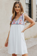 Ruffled Geometric V-Neck Sleeveless Dress