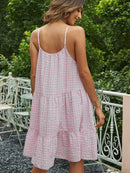 Plaid Spaghetti Strap Scoop Neck Tiered Dress