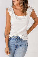 Eyelet Ruffle Shoulder Sleeveless Top