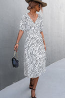 Printed Elastic Cuff Tie Waist Wrap Dress