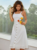 Eyelet Sleeveless Square Neck Dress