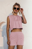 Hooded Crop Top & Pocketed Shorts Set