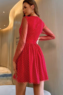 Polka Dot Deep V Mini Tulle Dress