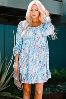 Printed Square Neck Smocked Ruffle Hem Dress