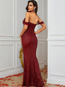 Sequin Off-Shoulder Fishtail Dress