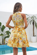 Floral Ruffle Hem Mock Neck Mini Dress