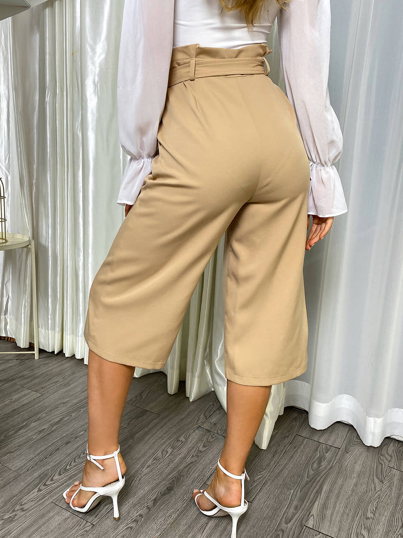 Belted Paperbag Wide Leg Pants