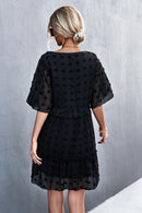 Swiss Dot Frill Trim V-Neck Lined Dress