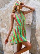 Multicolored Halter Neck A-Line Dress