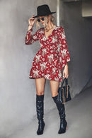 Floral Flare Sleeve Tie-Waist Dress