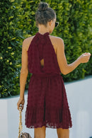 Swiss Dot Tie-Waist Tiered Sleeveless Dress