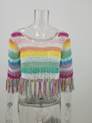 Women's Colorblock Crochet Tassel Beach Cover-Ups