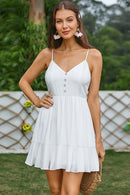 Eyelet Decorative Button Spaghetti Strap Mini Dress