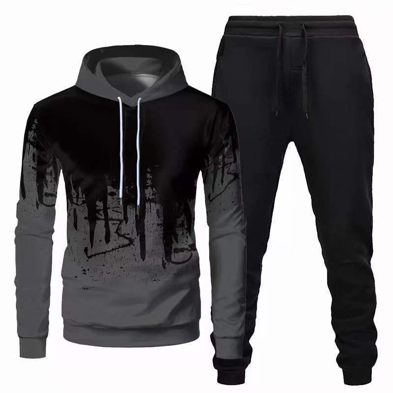 Sports hooded 3D sweatshirt trousers suit