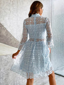 Flare Sleeve Mock Neck Zip-Back Lace Dress