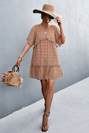 Swiss Dot Frill Trim V-Neck Lined Dress